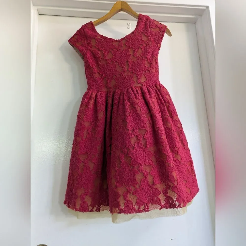 Joyfolie Mia Joy Lacy Petticoat Dress in Burgundy Girls Size 10